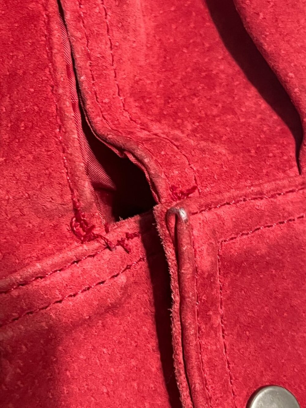 Christopher Banks Womens Suede Washable Pig Leather Jacket L Red Snap Western - Picture 10 of 11